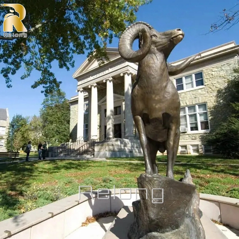 Outdoor Kupfer Ziege Tier Skulptur Lebensgröße Bronze Bighorn Schaf Statue