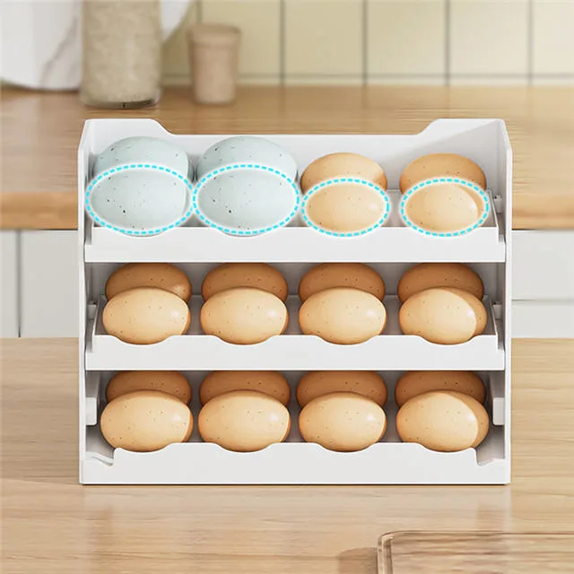 Cocina encimera de 3 capas frescas Flip nevera Contenedor de almacenamiento de huevos de plástico Bandeja para refrigerador