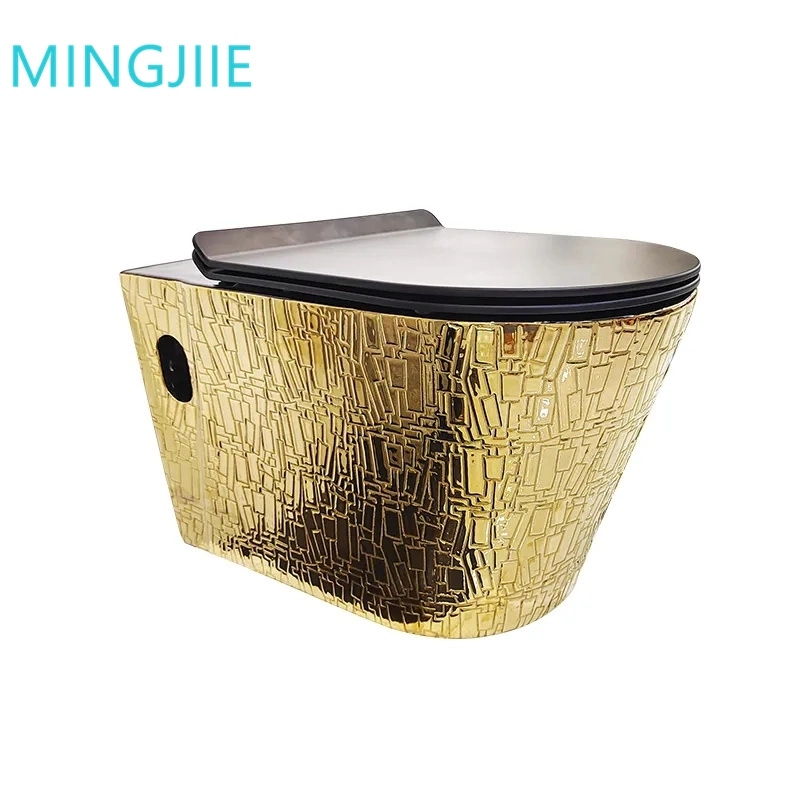 Concealed Tank P Trap Washdown Toilet Black and Gold Wall Hung Toilet Style Wall Mounted One Piece Porcelain Luxury Ceramic Bf