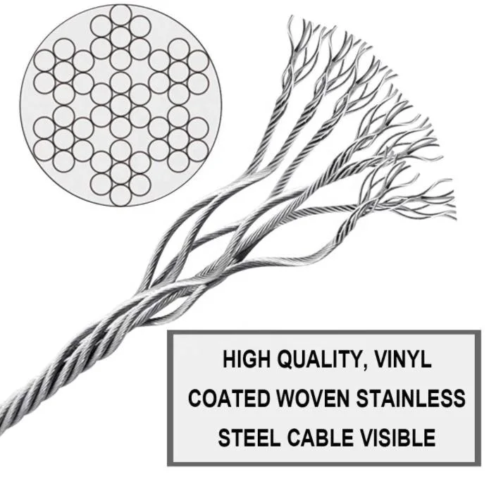 7*7 PU de nailon de 0,7 mm de acero galvanizado recubierto de PVC El Cable de acero inoxidable SS304 SS316