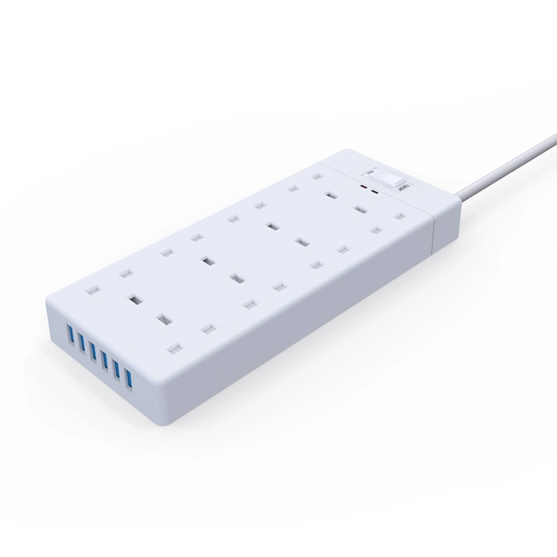 6 toma de extensión de protector de sobrevoltaje BS con 8 USB Puertos