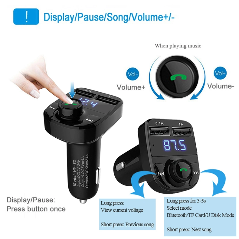 Bluetooth Car Kit FM Transmitter MP3 Player Dual USB 4.1A Quick Charger