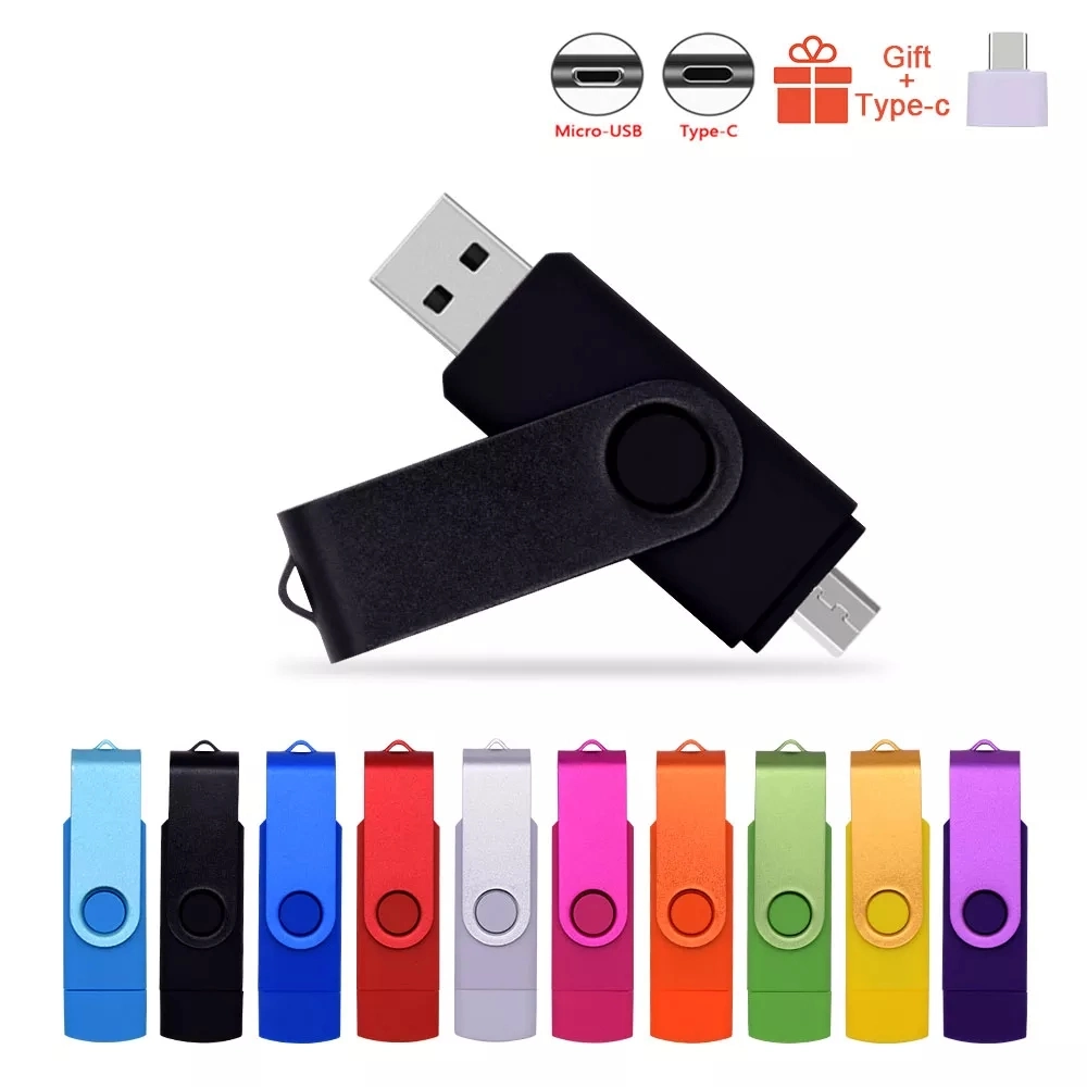 Swivel USB C Adapter Smartphone OTG USB Flash Drives 2 in 1 OTG Pen Drive Colorful Housing Customized Logo USB-Stick OTG