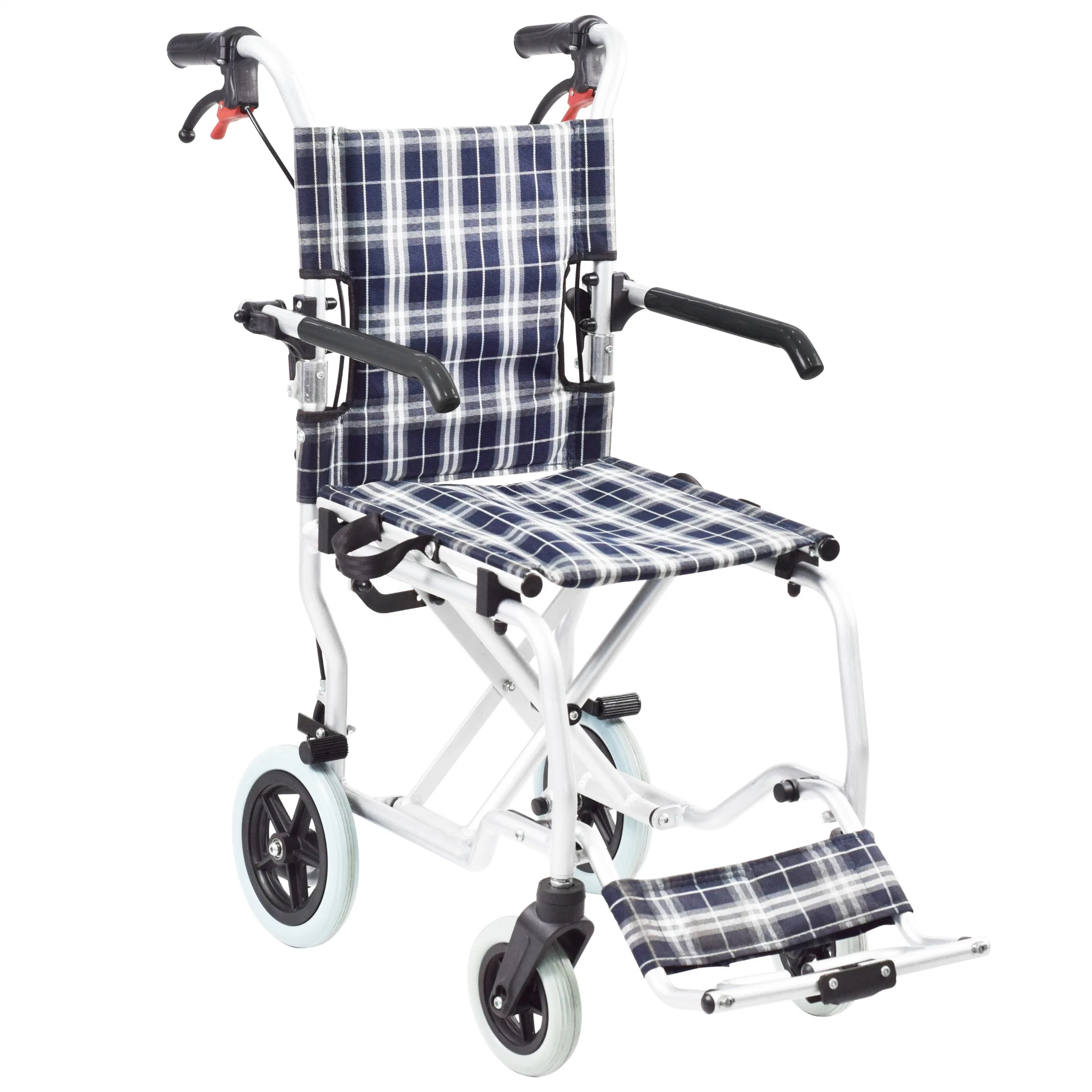 Heinsy Foldable Transport Wheelchair with 19 Inch Seat Foot Rests for Travel and Storage