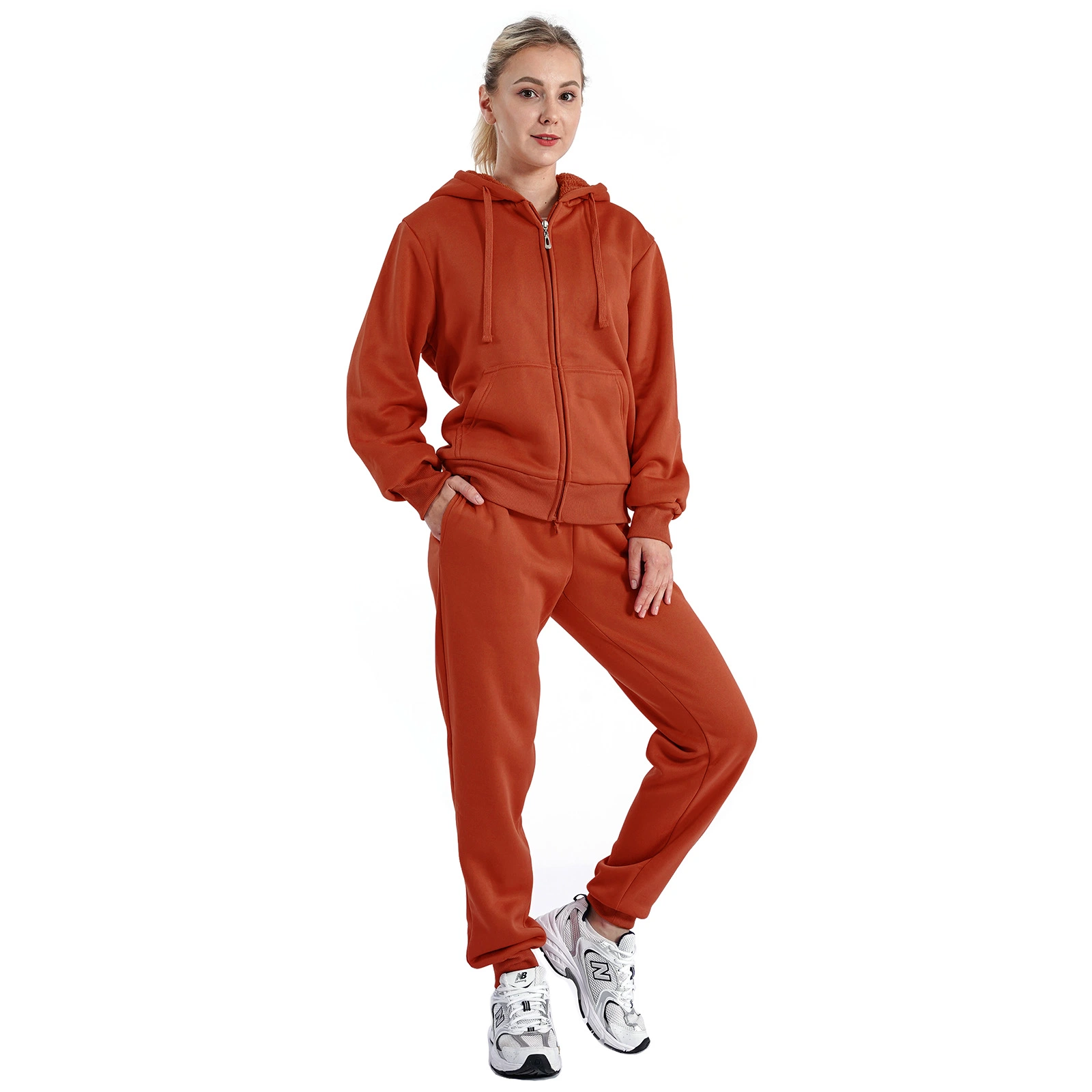 2023 Classic Rust Color Women's Sport Wear Breathable Warm Fabric Solid Sherpa Lined Garment