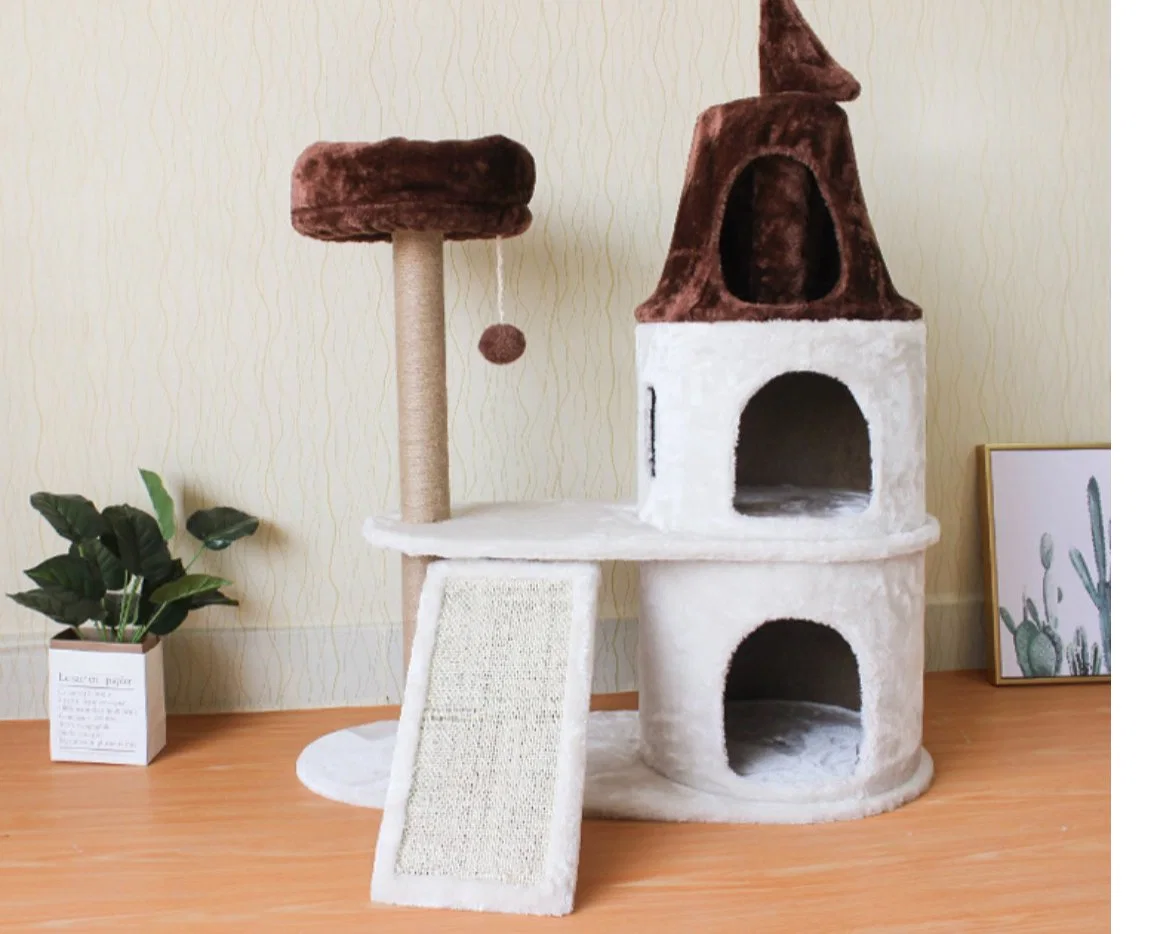 Brown y White Castle Cat House, juguetes de gato