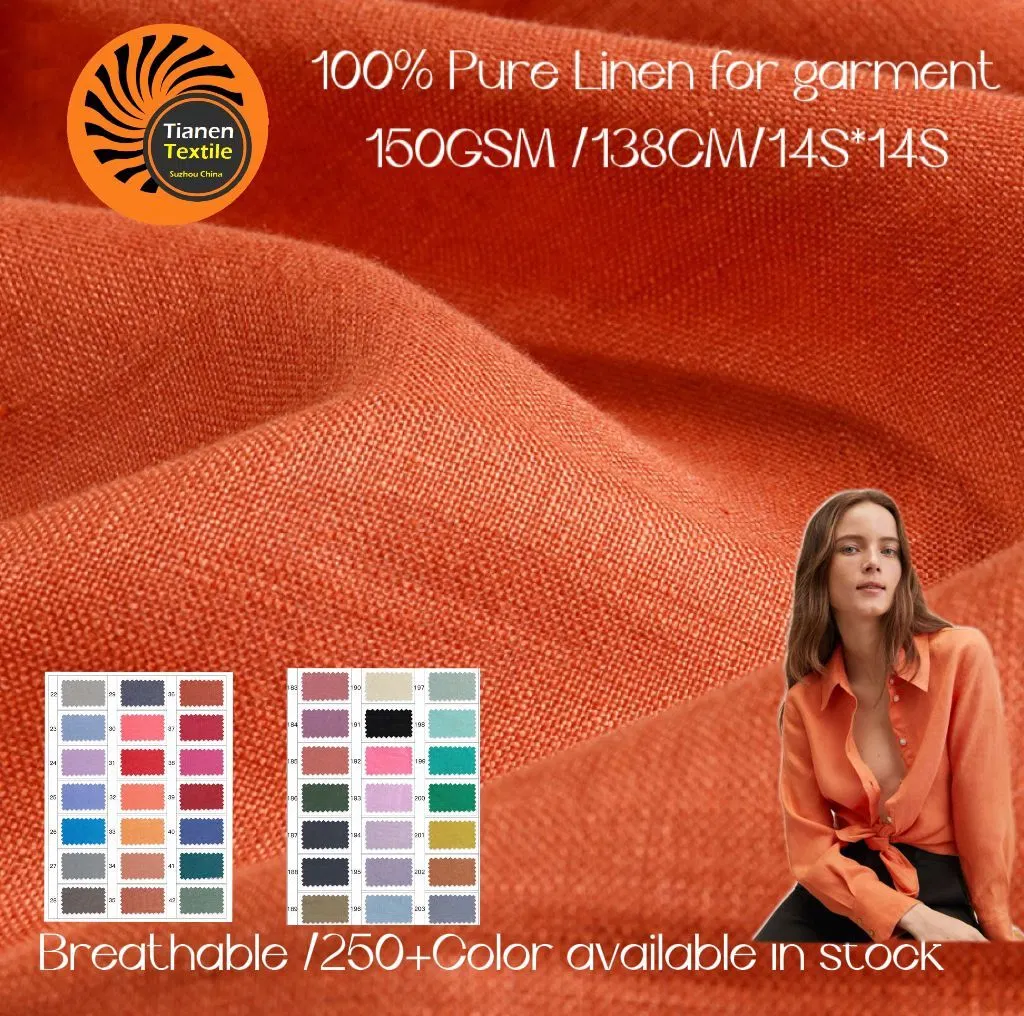 (250+colors available in stock) 100% Pure 14s/150GSM Linen Fabric High Quality Linen Fabric for Shirt/Garment/Dress