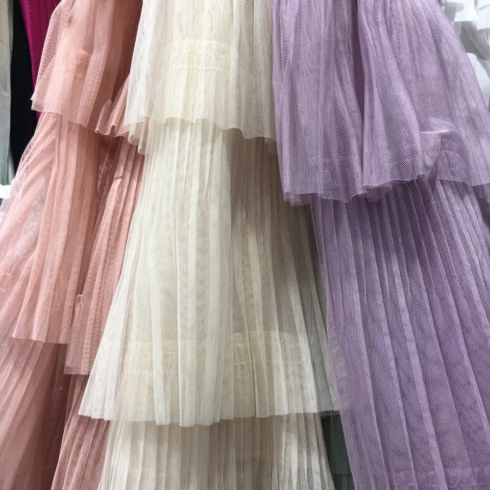 Fancy Style 100% Polyester Chiffon Pleated Lace Fabric for Dress