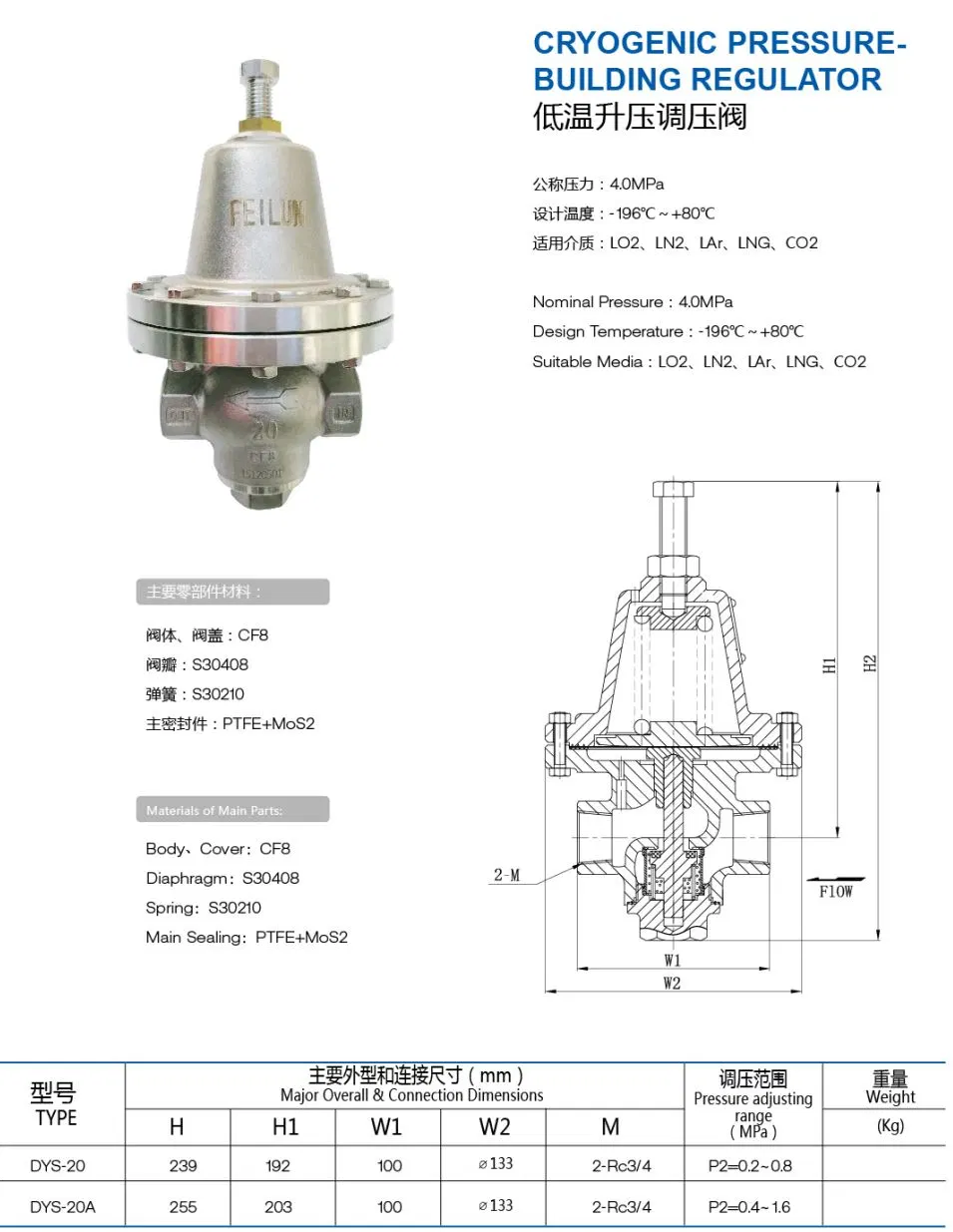 Low Temperature CO2 Pressure Building Regulator Dys-20