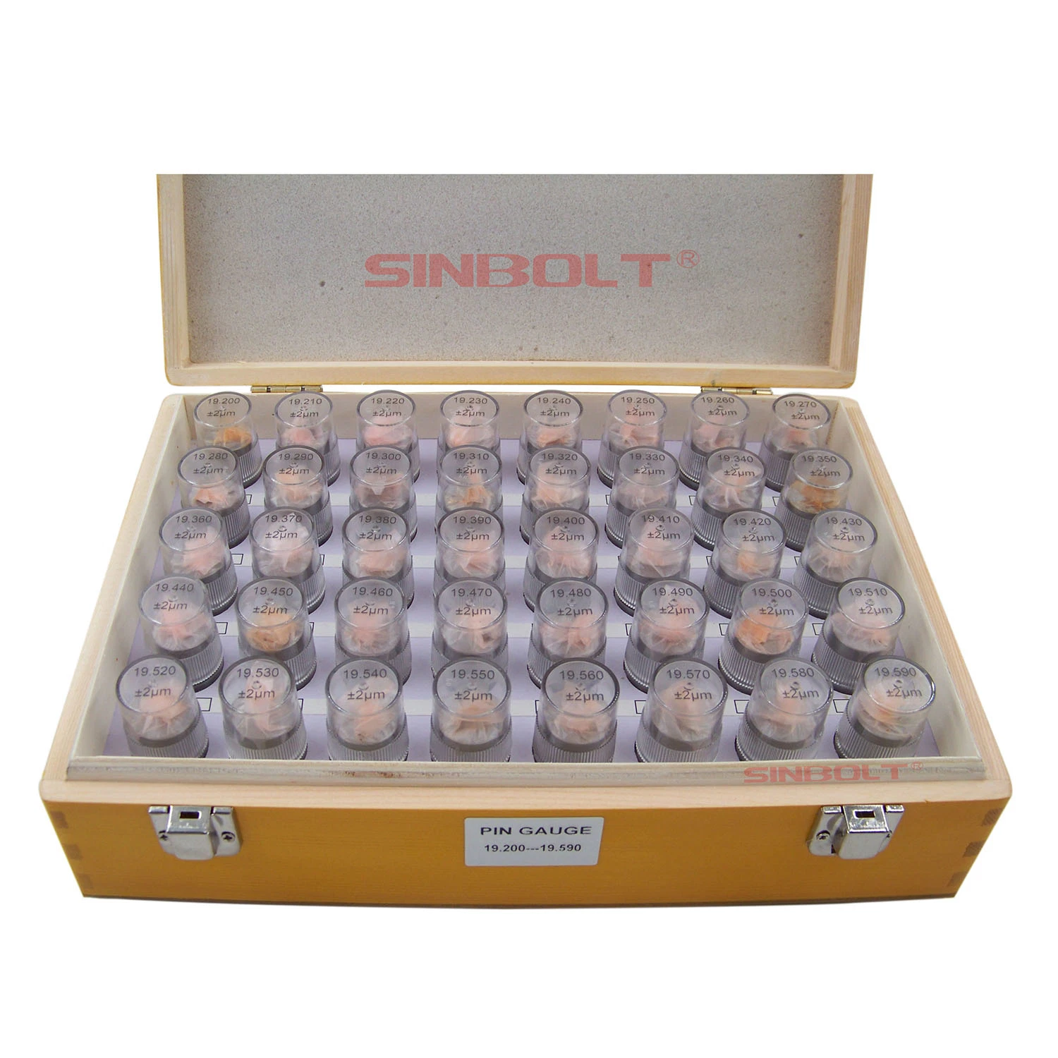 Steel Pin Gauge, Plug Gauge Set 19.200mm--19.590mm (Step: 0.01, 40PCS)