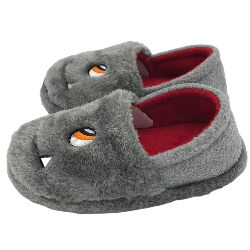 Printing Animals Cute Soft Grey Warm Plush Full Package Kids Shoes for Children Indoor Outdoor Slippers