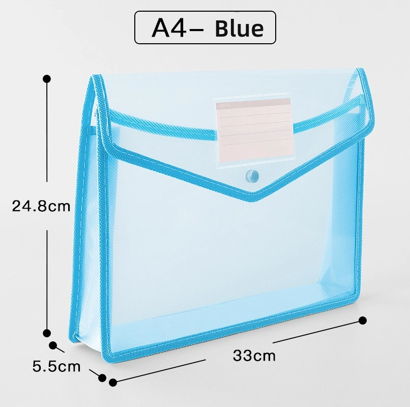 A4 Size Blue Color Big Volume File Wallet with Plastic Clip Button File Folder/Organizer Wholesale Stationery School and Office Supplies 5PCS/Pack