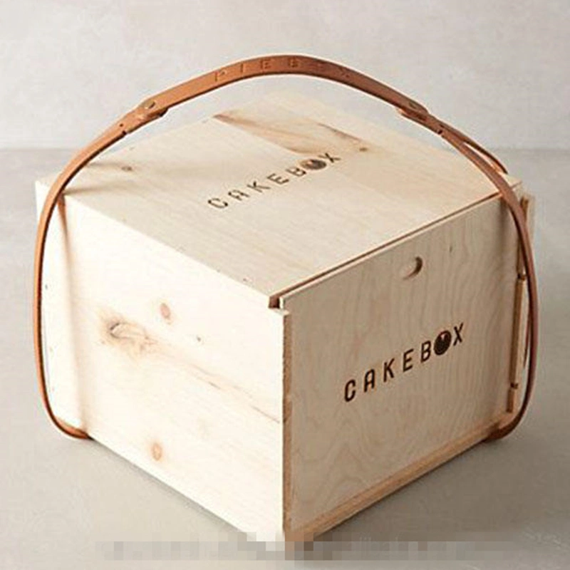 Eco-Friendly Wooden/Wood Box with Leather Handle for Gift/Cakes/Food/Cookie Packing/Storage