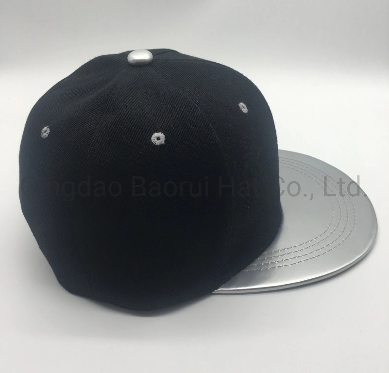 6 Panel acrílico y Visor PU Snapback Caps en blanco