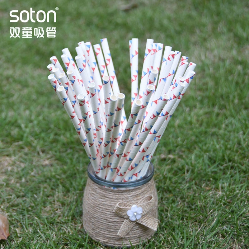 Party Decoration Disposable Biodegradable String Flags Straight Paper Drinking Straw