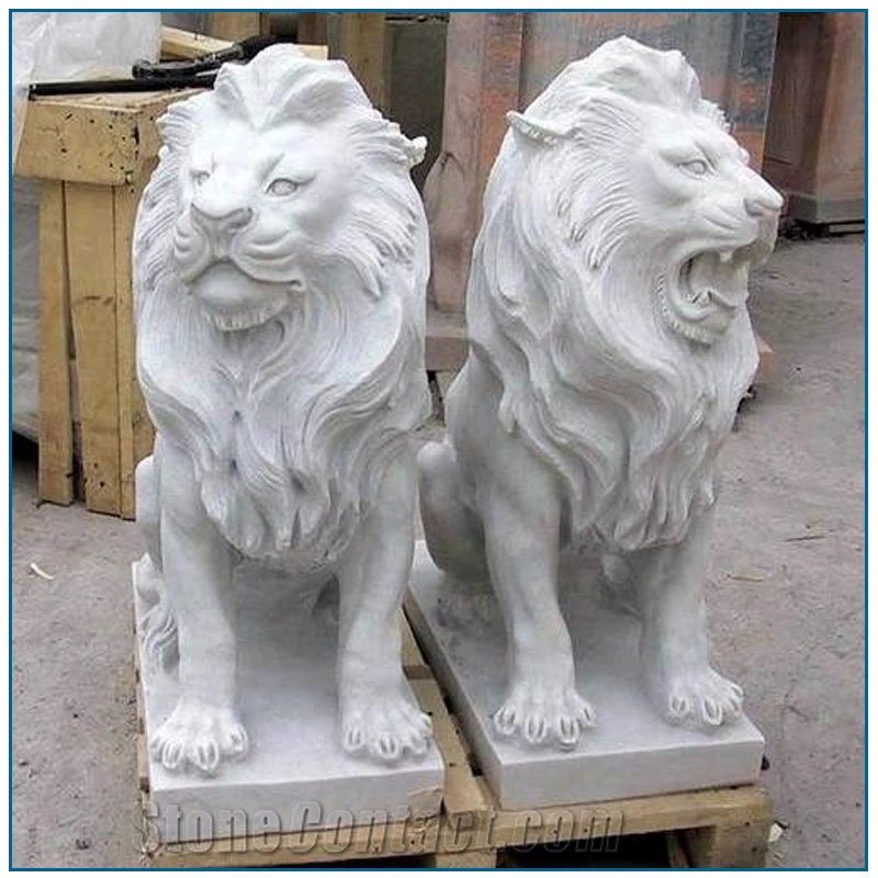 Garden Decoration Hand Carved White Marble Animal Lion Statue Sculpture