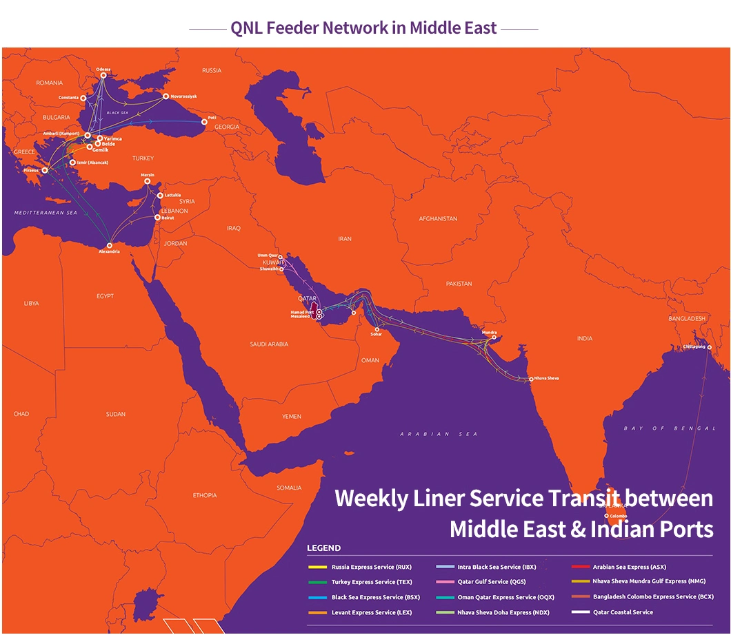 Fret de l'océan, au Qatar, la navigation maritime de ligne de Qingdao, de la Chine à l'UMN Qasr (Iraq