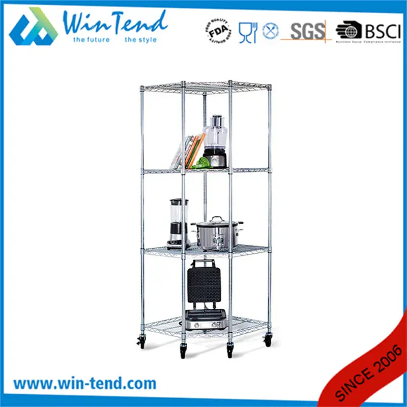 New Arrivals Pentagon Chrome Wire Commercial 4 Tiers Rack Trolley