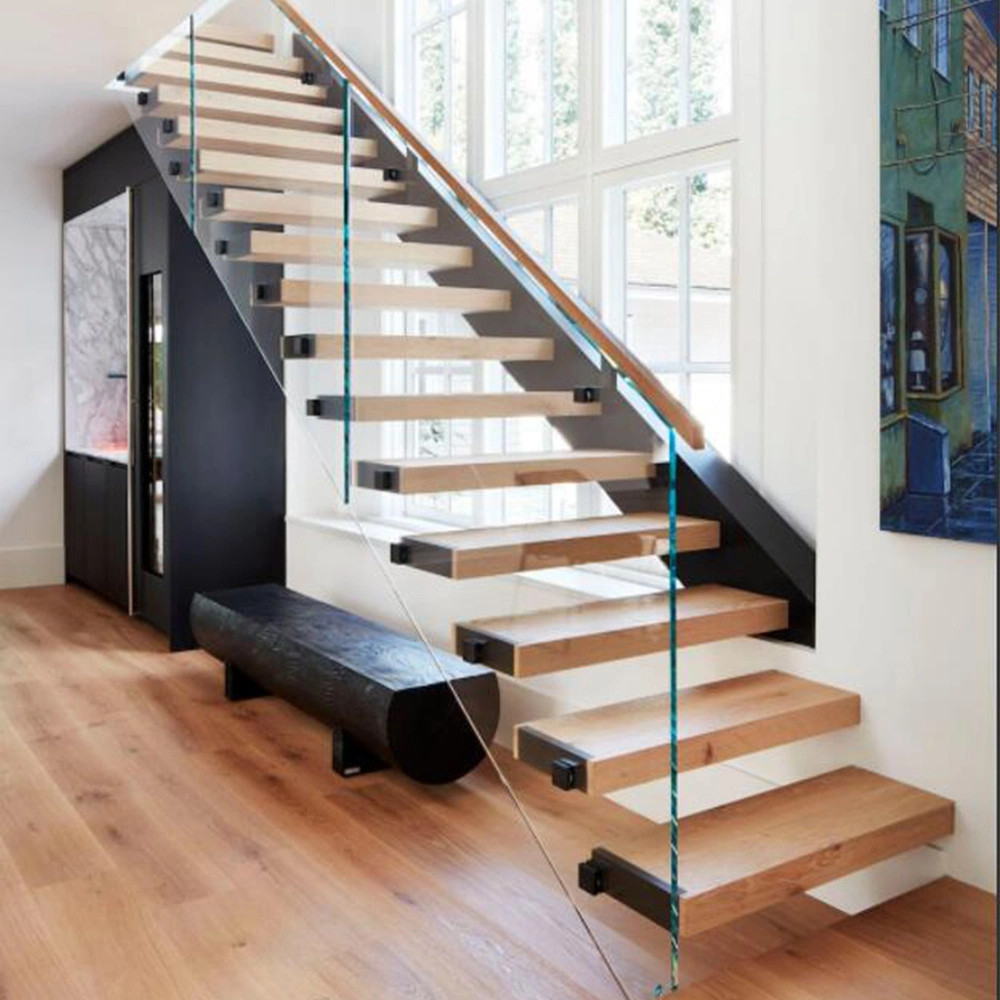 Design moderno em aço carbono escada flutuante em madeira para Project