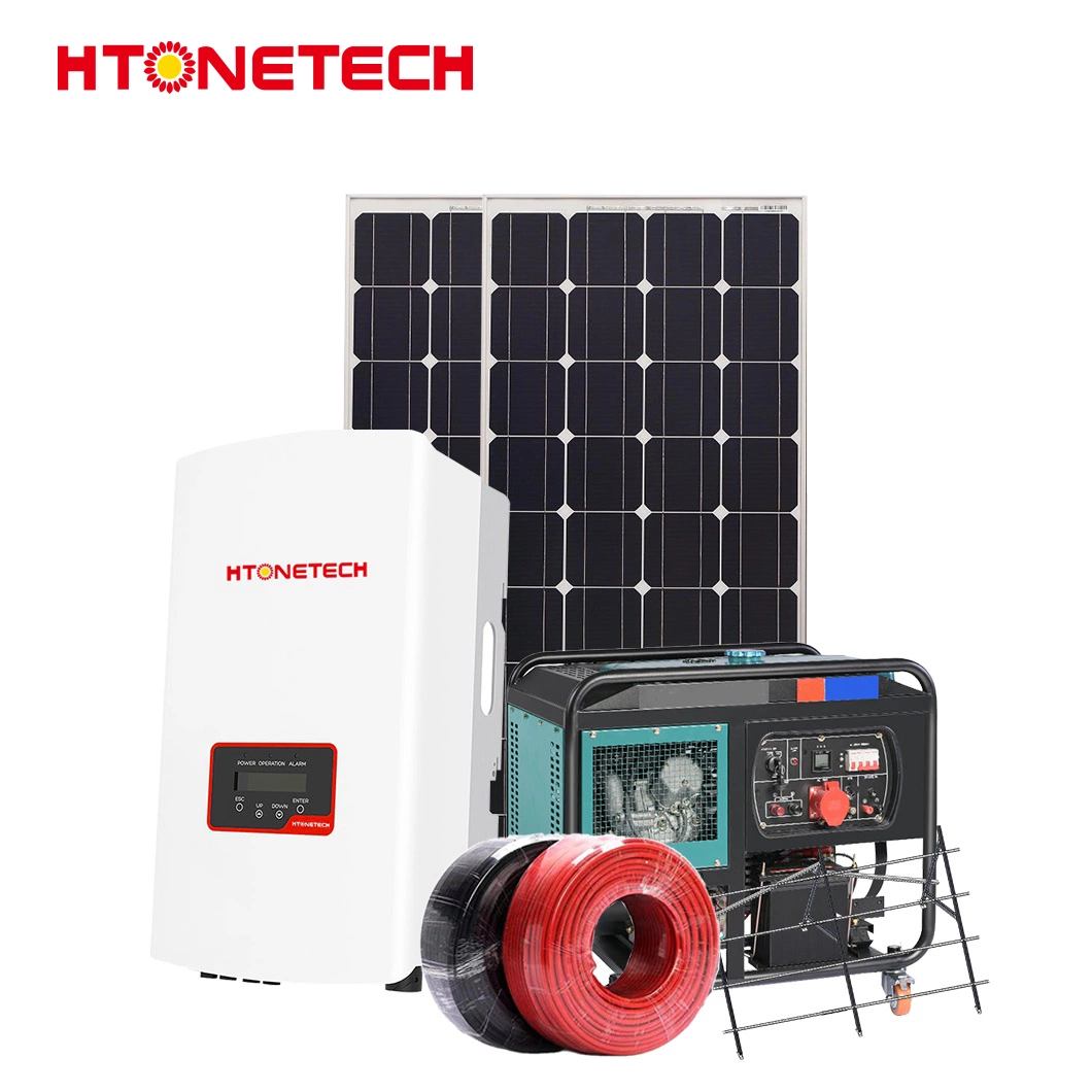 Htonetech Monocrystalline 48 Volt Solar Panel Solar Hybrid Inverter China 500 W Hybrid Solar Power System with Automatic Control Panel Diesel Generator