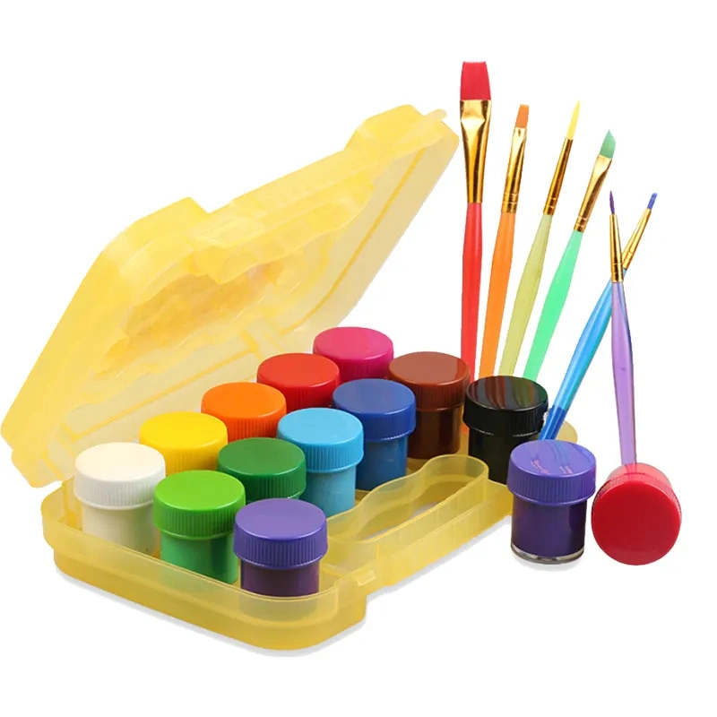 Kid Finger Paint Cotton Stretched Canvas Plastic Palette DIY Artist Painting Set