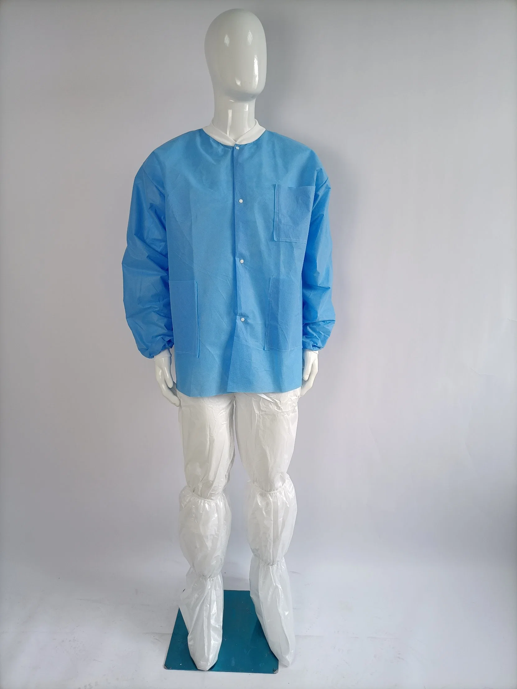 Blue Lab Coat Nonwoven Lab Coat PP Lab Coat Knitted Cuff