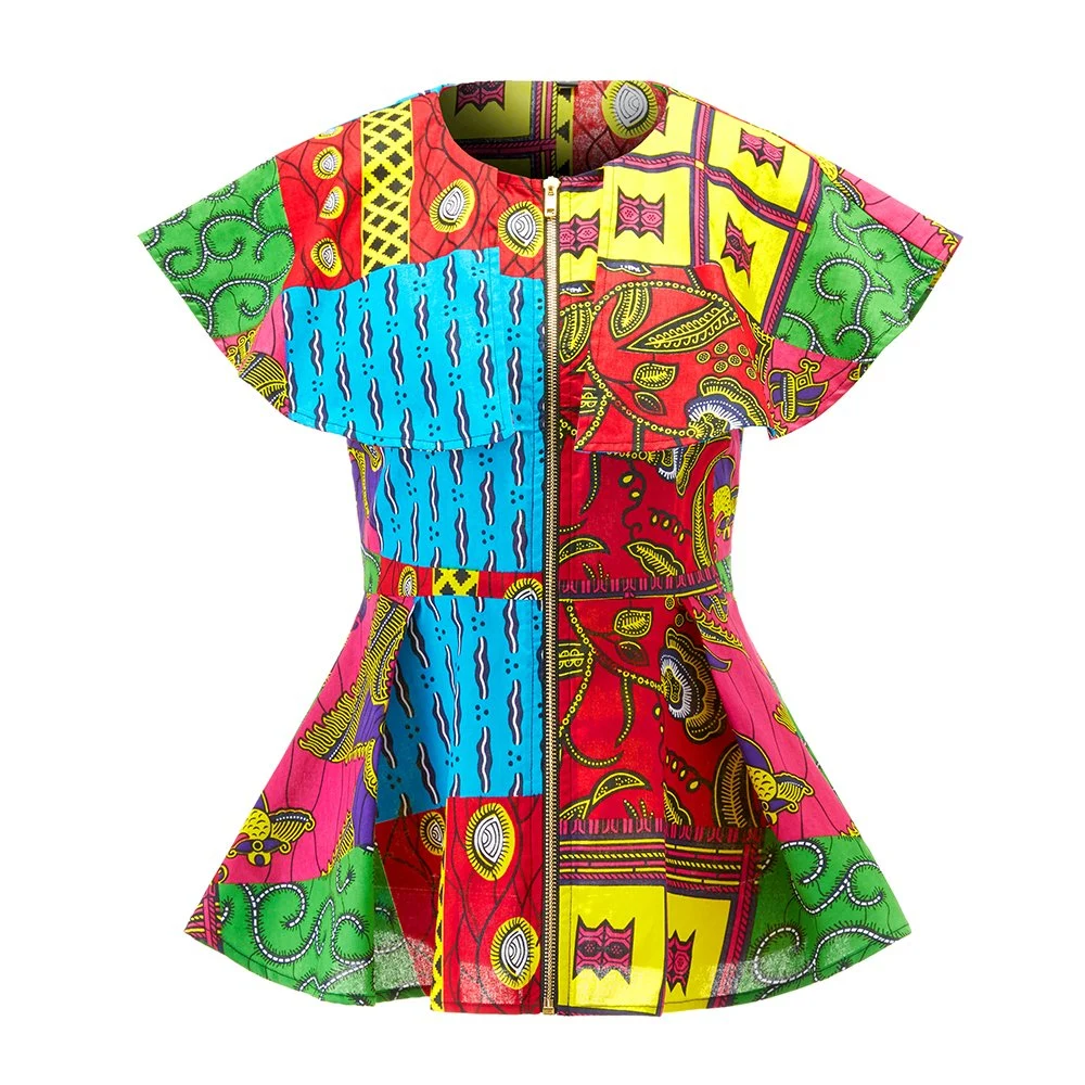 2021 Summer Wholesale/Supplier Custom African Wax Print Plus Size Casual Women Tops with Zipper