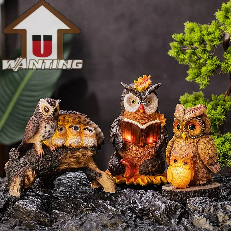 Resin Owl Solar Light Waterproof Home and Garden Outdoor Decor Bird Figurine