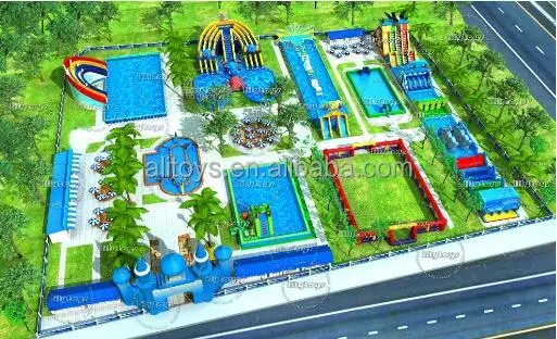 Parque acuático al aire libre Sala de juegos inflables inflables tierra Parque Acuático parque de atracciones de agua saltando Castillo con tobogán para los adultos