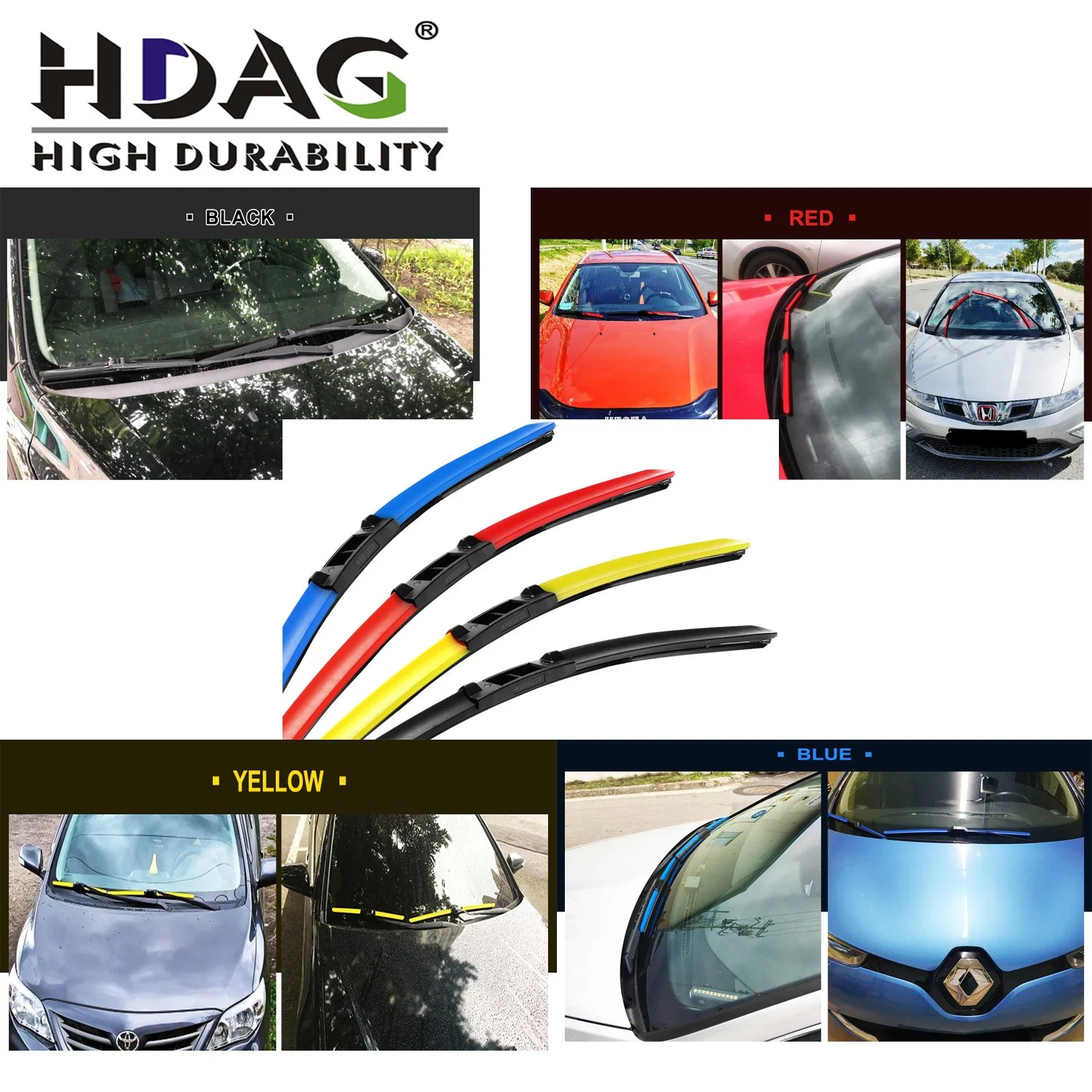 16"18"19"20"22""24"26"Hdag Flat/Soft/Boneless Frame Universal Multi-Type Auto Windows/Windscreen/Windshield Rear Wiper Blades for Toyota Lada Mitsubishi Nissan