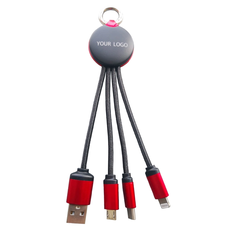 Werbegeschenk Multi Funktion 3 in 1 kundenspezifisches LED-Logo Nylon geflochtene Schlüsselanhänger USB-Schnellladekabel