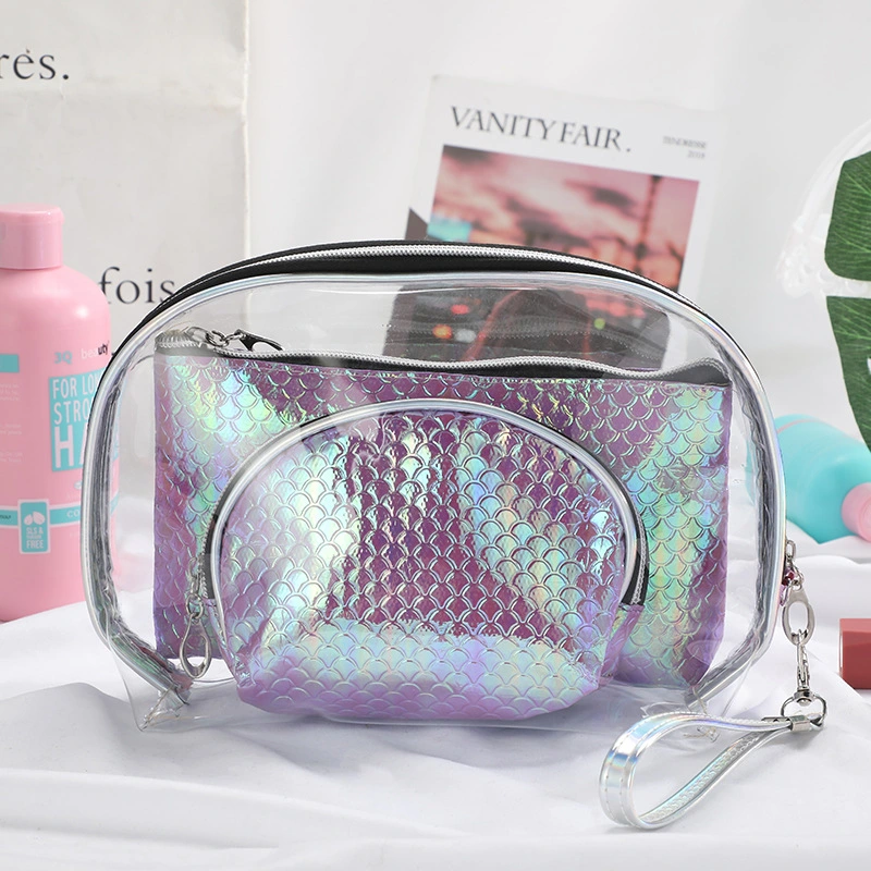 Bolsa de viaje de PVC transparente de la Mujer de la bolsa del organizador de la bolsa de maquillaje de las cremalleras impermeables las bolsas de cosméticos de lavado cuarto de baño