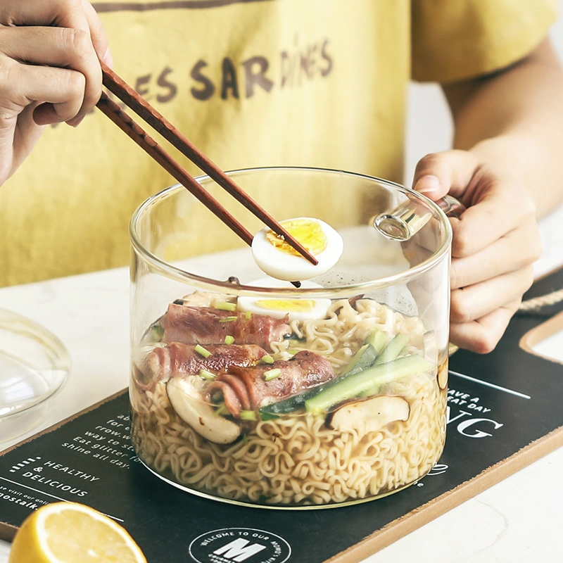 Cazuela de sopa de fideos de vidrio resistente al calor con mango de vidrio Y la tapa