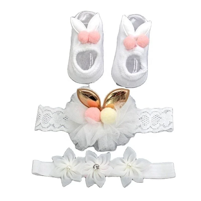 Cute Girls Hairband Baby Headband and Socks Shoe Set for Newborn Baby Gift Set