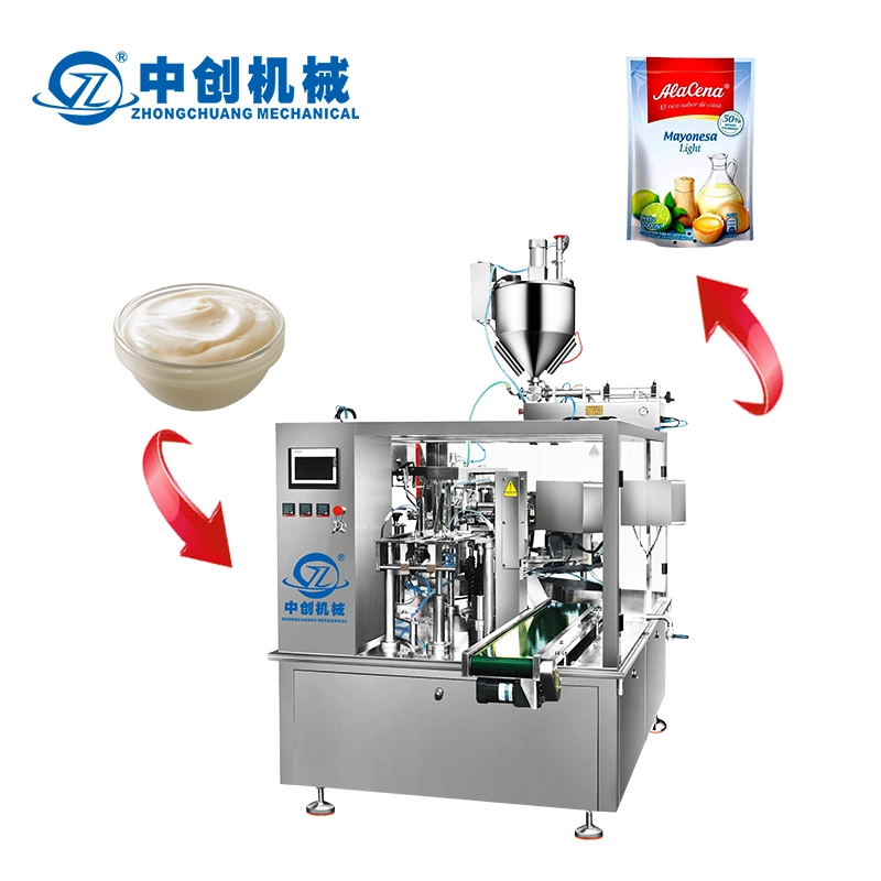Zhongchuang Machinery Custom Automatic Rotary Stand up Spout Pouch Premade Bag Doypack Egg White Salad Liquid Packing Machine