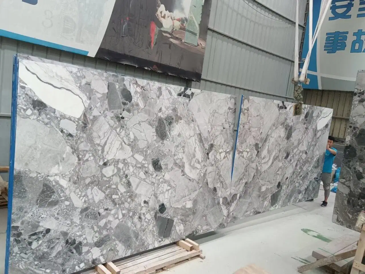 Natural Panda Grey Jumbo Marble Customized Size Black White for Countertop and Big Slabs/Tiles