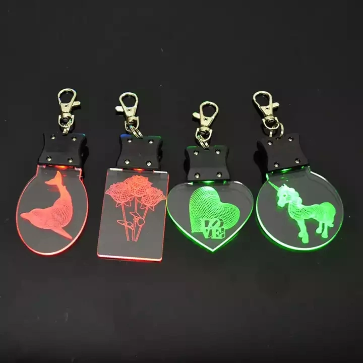 Promotional DIY Custom Logo 7 Colors Mini Cute Clear Blank Acrylic Keychain for Night Light Bag Decoration Light