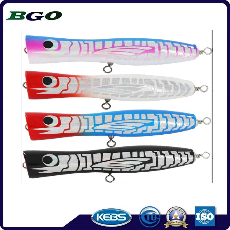 4 Colors 18cm/80g Wood Bait Treble Hooks Water Impact Largemouth Bass Tuna Fishlure Popper Wooden Fishing Lure