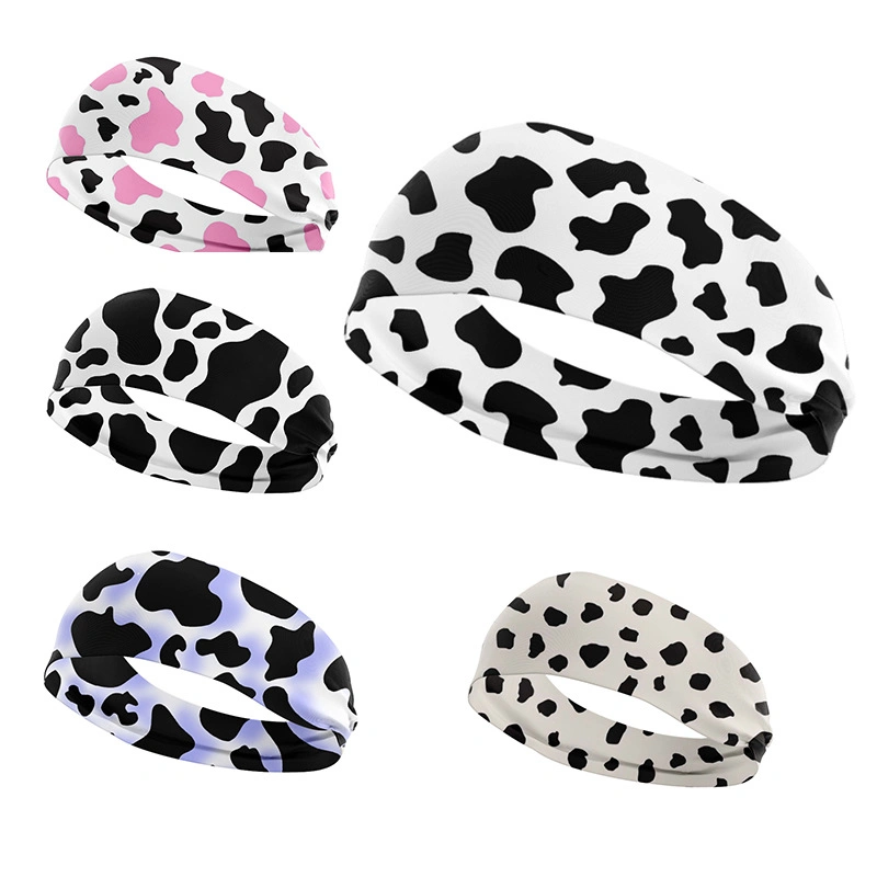 Sports Headband High Stretch Cow Print Headpiece Wide Brimmed Hairband