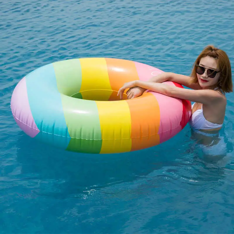 in Stock Rainbow Trip Inflatable Swimming Ring New Starry Eyed Pool Floating Water Party Toy