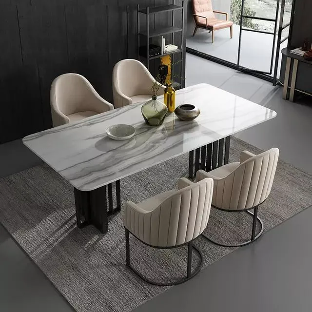 Sintered Stone Metal Stainless Steel Marble Dining Table Customized