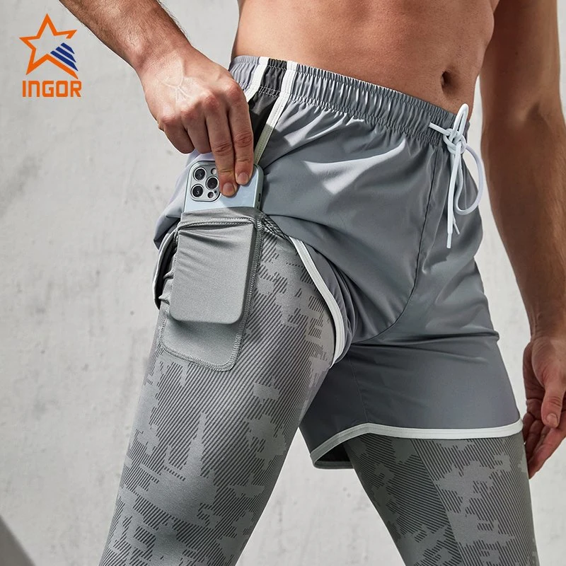 Ingorsports OEM &amp; ODM calça Fitness Suor Desgaste Athletic 2 em 1 Pocket Pants homens Ginásio Activewear Sportswear de Desgaste