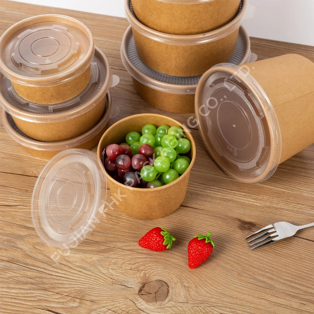 Biodegradable Disposable Round Paper Food Container Take Away Hot Soup Noodle Bowl with Lid