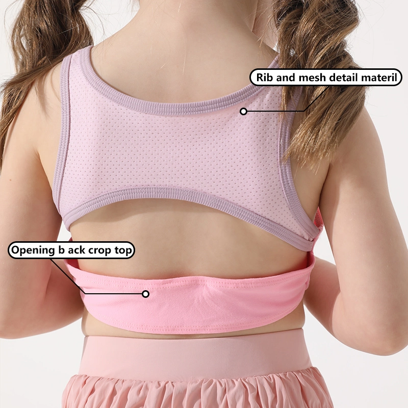 Ingorsports Kids Activewear Rib and Mesh Detail Material Opening Back Crop Top Children Swimwear Sports Wear