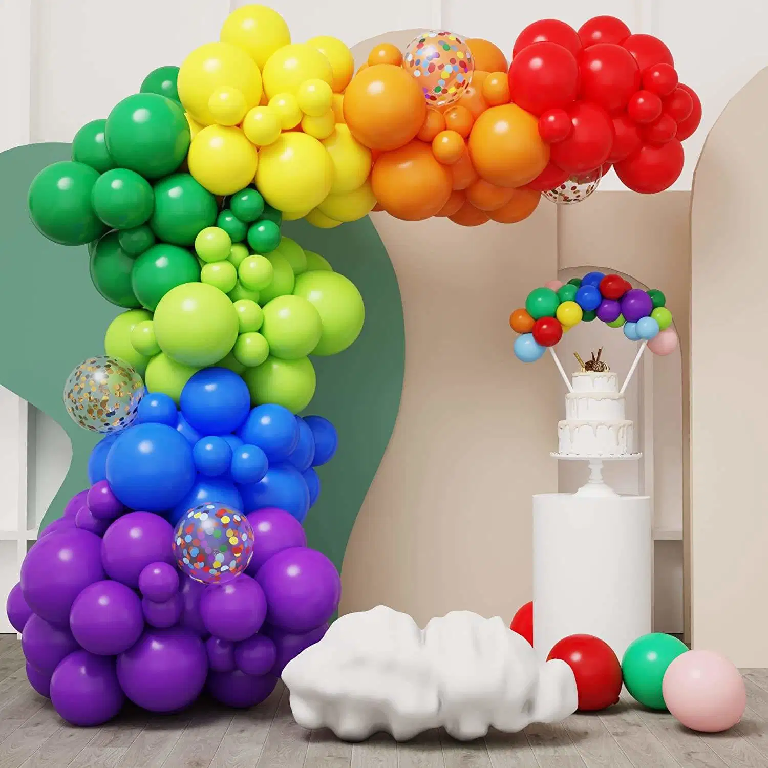 129PCS Rainbow Color Balloon Set Children's First Birthday Decoration Graduation Season Returning to School Season Balloon