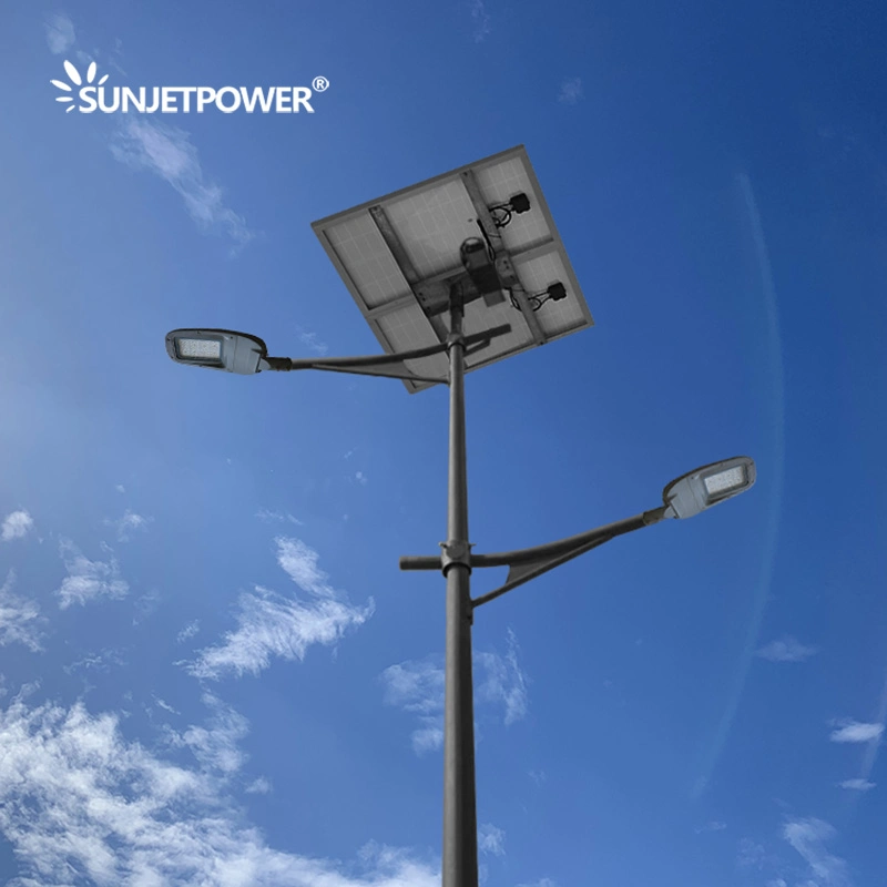 Double Arms Double Heads 8m MPPT Charging 60W+90W Solar Street Light with Jinko Solar Panel and Lead Carbon Gel Battery Outdoor Solar Light