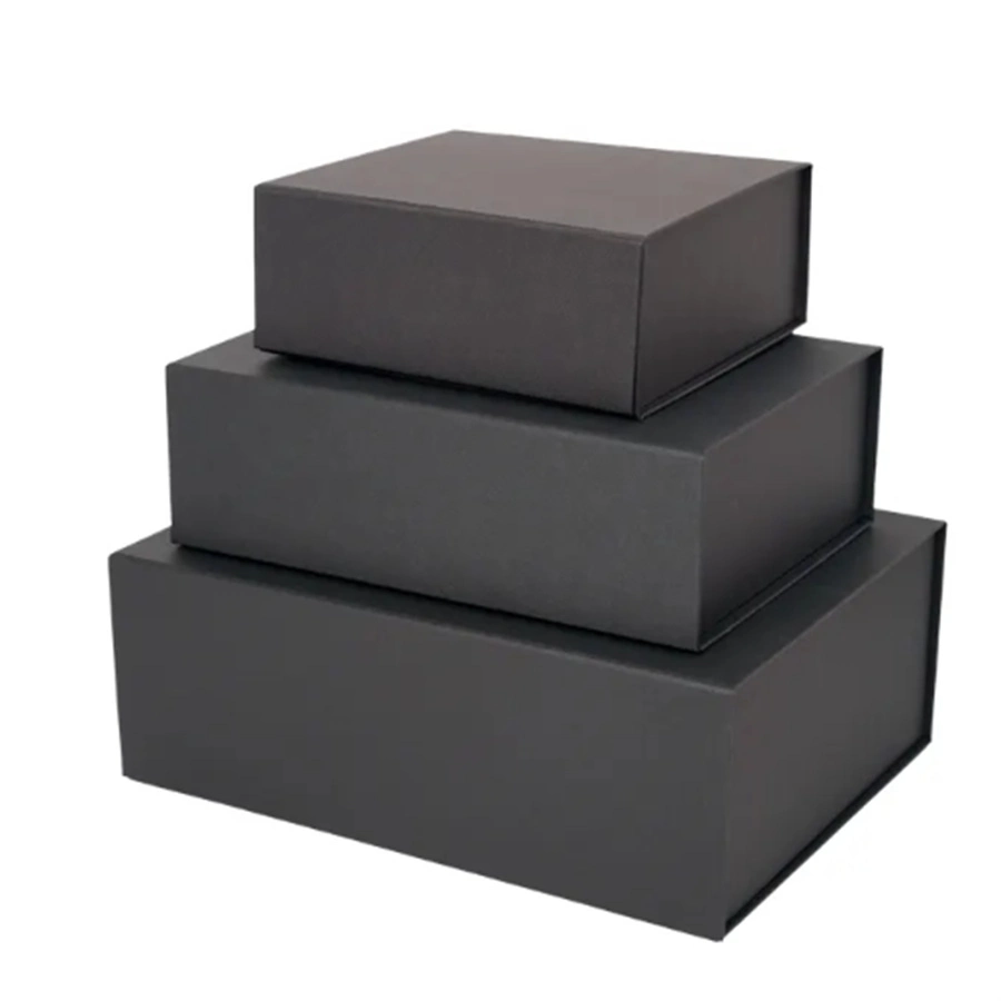 Custom Luxury Black Paper Magnet Foldable Folding Magnetic Gift Box Garment Apparel Clothing Packaging Box with Ribbon