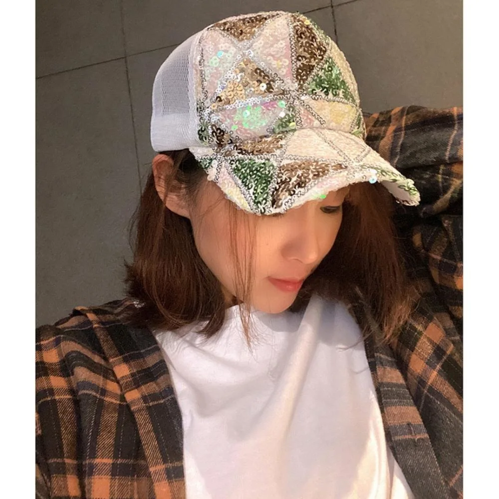 Fashion brillant couleur sequins Baseball Cap Printemps été respirant filet Casquettes hommes femmes extérieur Wyz20817