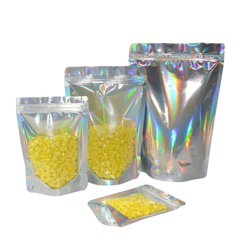 Hot-Stamping el papel de aluminio Envases de alimentos Bio-Degradable impreso Bolsa Ziplock holográfica de Mylar agua prueba de niños levantarse colorido Contenedor de oro sellado