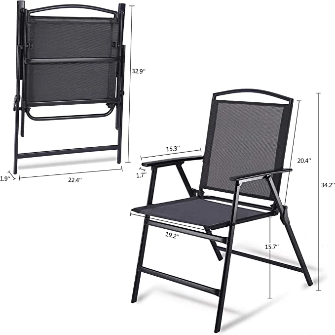 Patio Folding Sling Dining Chairs Outdoor Portable Household Seats for Outside Lawn Garden